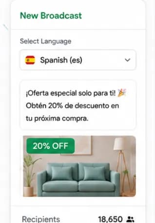 Localised WhatsApp broadcast sent in the customer's preferred language