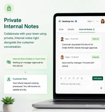Internal notes on a WhatsApp conversation in the Chatbox AI inbox