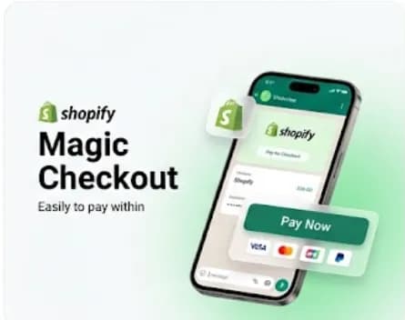 Shopify products and checkout shown inside a WhatsApp conversation